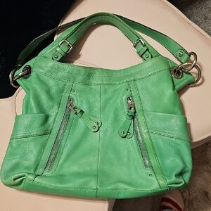 B.makowsky Large Bright Green Leather Purse